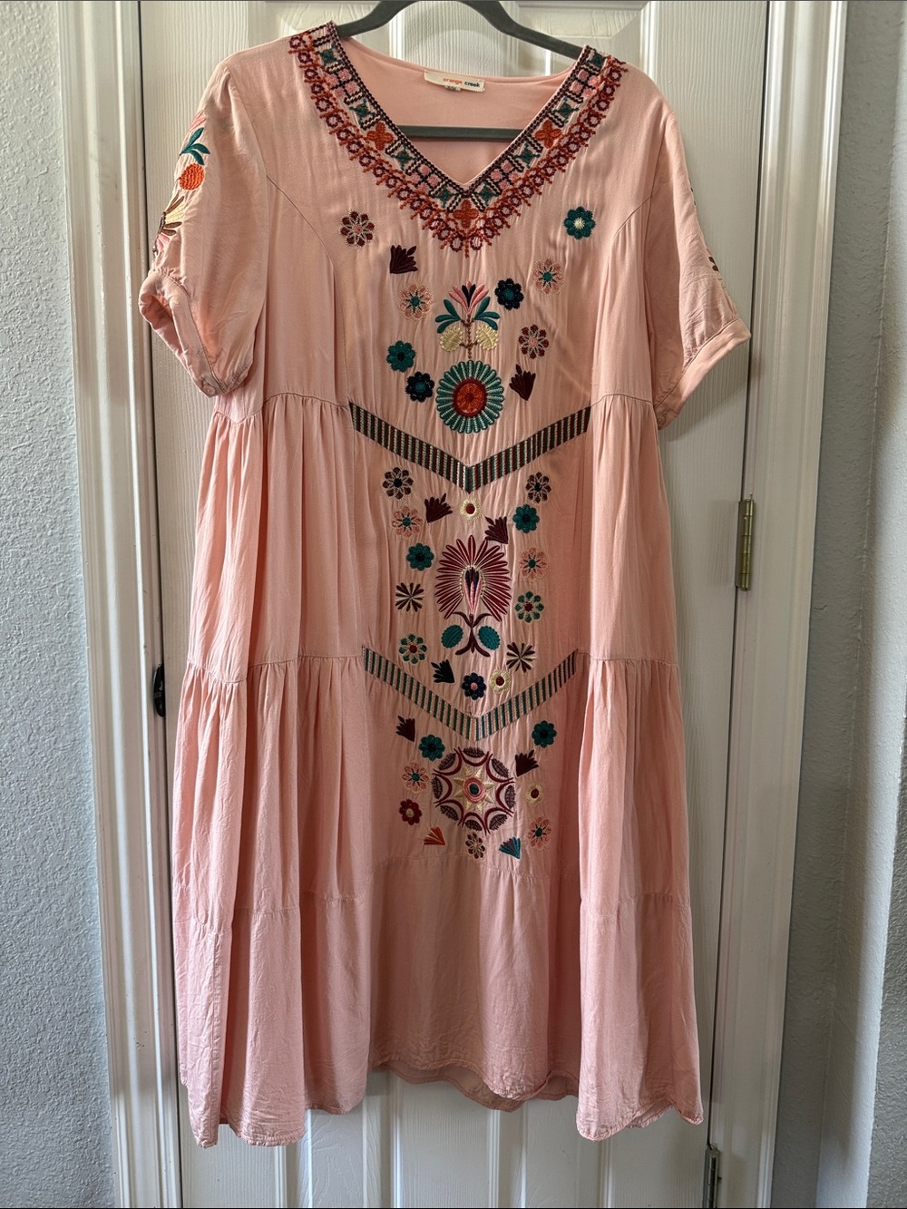 orange creek Pink Embroidered Floral Maxi Dress